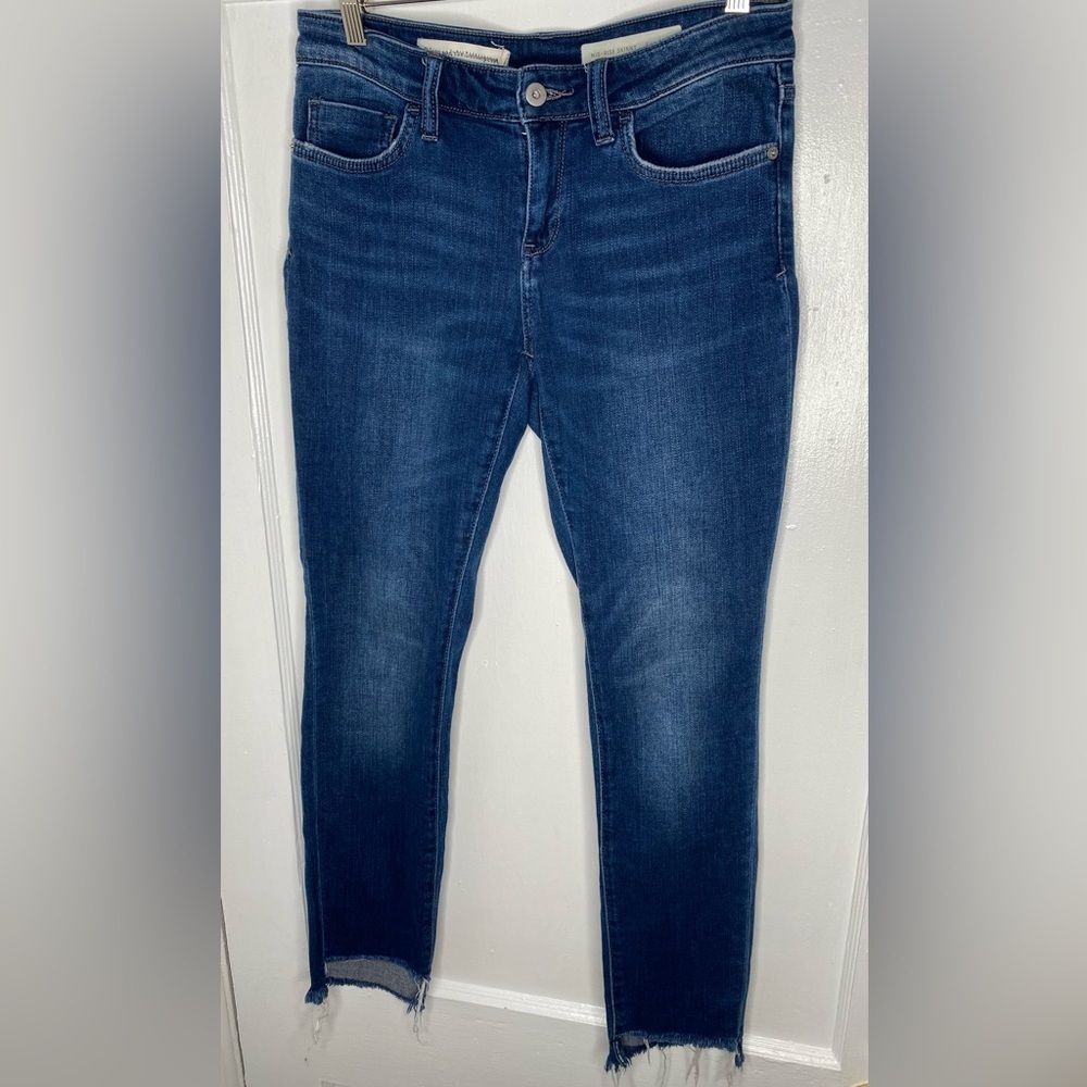PILCRO AND THE LETTERPRESS Women's Blue Jeans Mid Rise Skinny 28 Blue Chewed Hem
